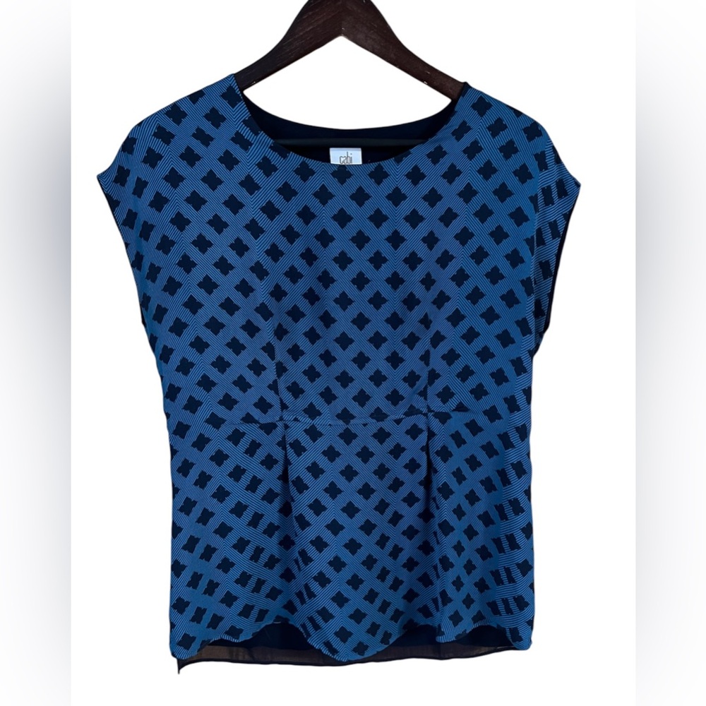 ⚡️Cabi EUC Pacific Blue Foulard Diamond Layered Cap Sleeve Print Blouse